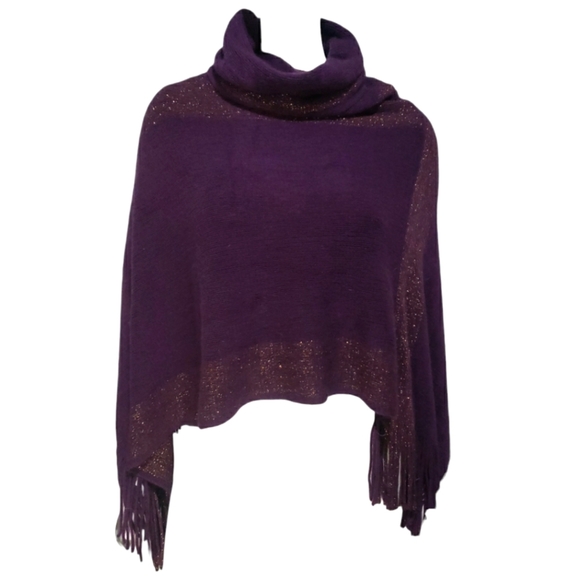 Designer winter Accessories Cape Ruana Elegant Glitter-Accent Purple Poncho NWT